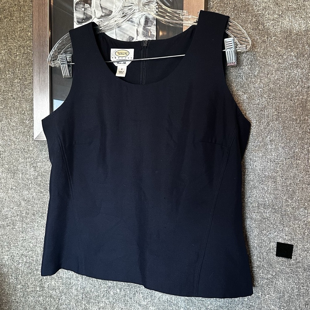 Talbots Petites Pure Silk Navy Blue Tank Top Size 8 Blouse Zip Back Versatile - Picture 1 of 4